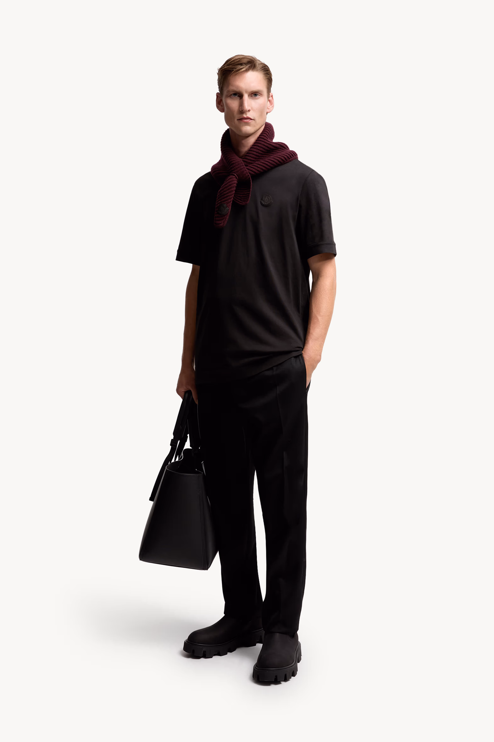 Camiseta de algodón con parche con logotipo Hombre Negro Moncler 0